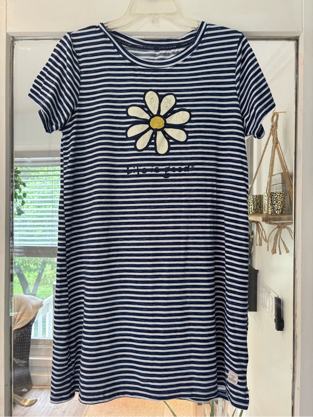 Life Is Good Navy and White Striped Pajama Tee